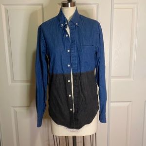 J Crew Two Toned Denim Button up - size XS SLIM Blue and Black
